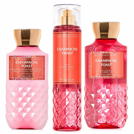 Bath & Body Works - Champagne Toast - Daily Trio - Shower Gel, Fine Fragrance Mist & Super Smooth Body Lotion (Packaging Varies) Beauty & Personal Care Bath & Body Works