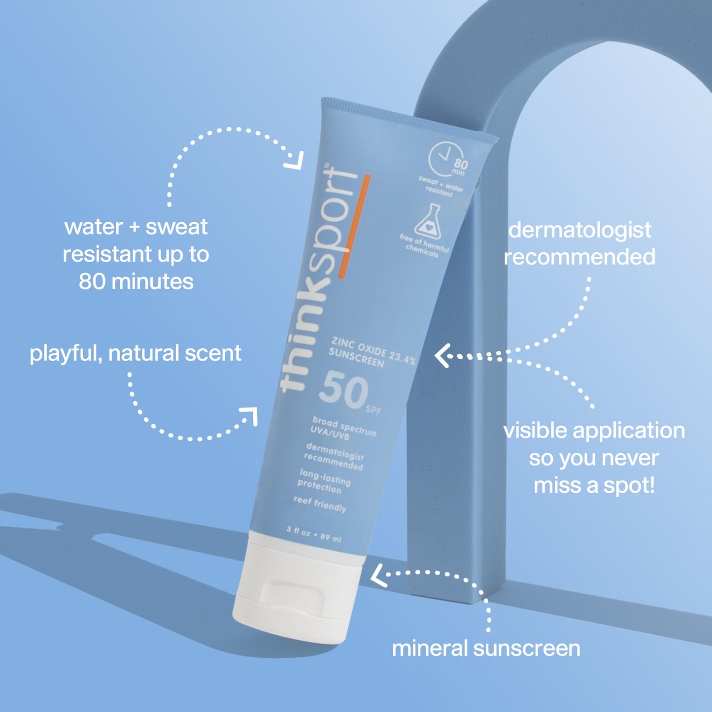 Thinksport SPF 50+ Mineral Sunscreen with Zinc Oxide, 3 Fl Oz - Safe, Natural Sunscreen Lotion for Sports & Active Use, Water Resistant Reef Safe Beauty & Personal Care THINK