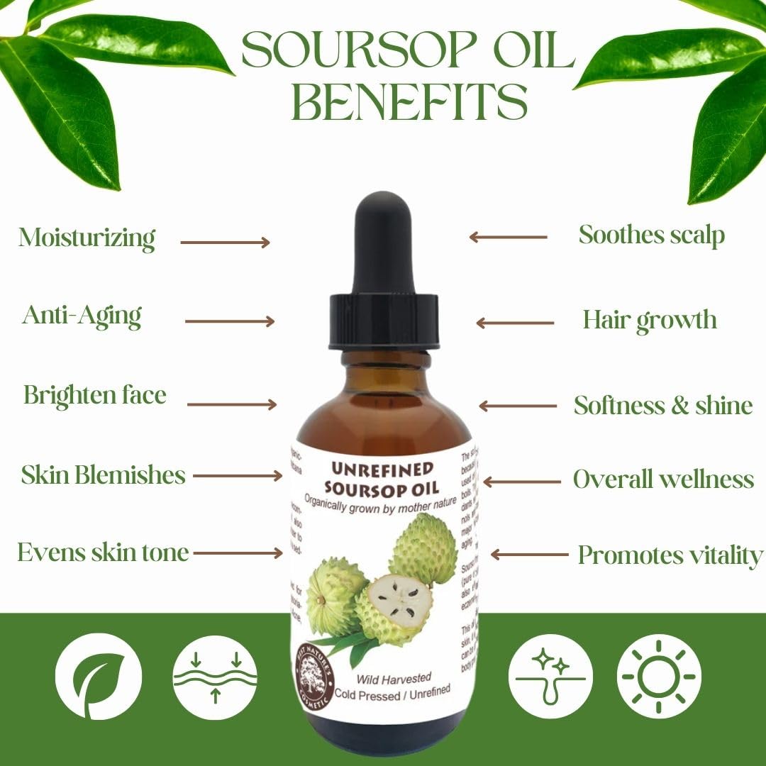 Best Nature's Cosmetics Organic Soursop Oil (Anona Muricata, Graviola, Guanabana) - Unrefined Soursop Oil, 100% Pure, Organic, Cold-Pressed - 2oz Beauty & Personal Care Best Nature's Cosmetics