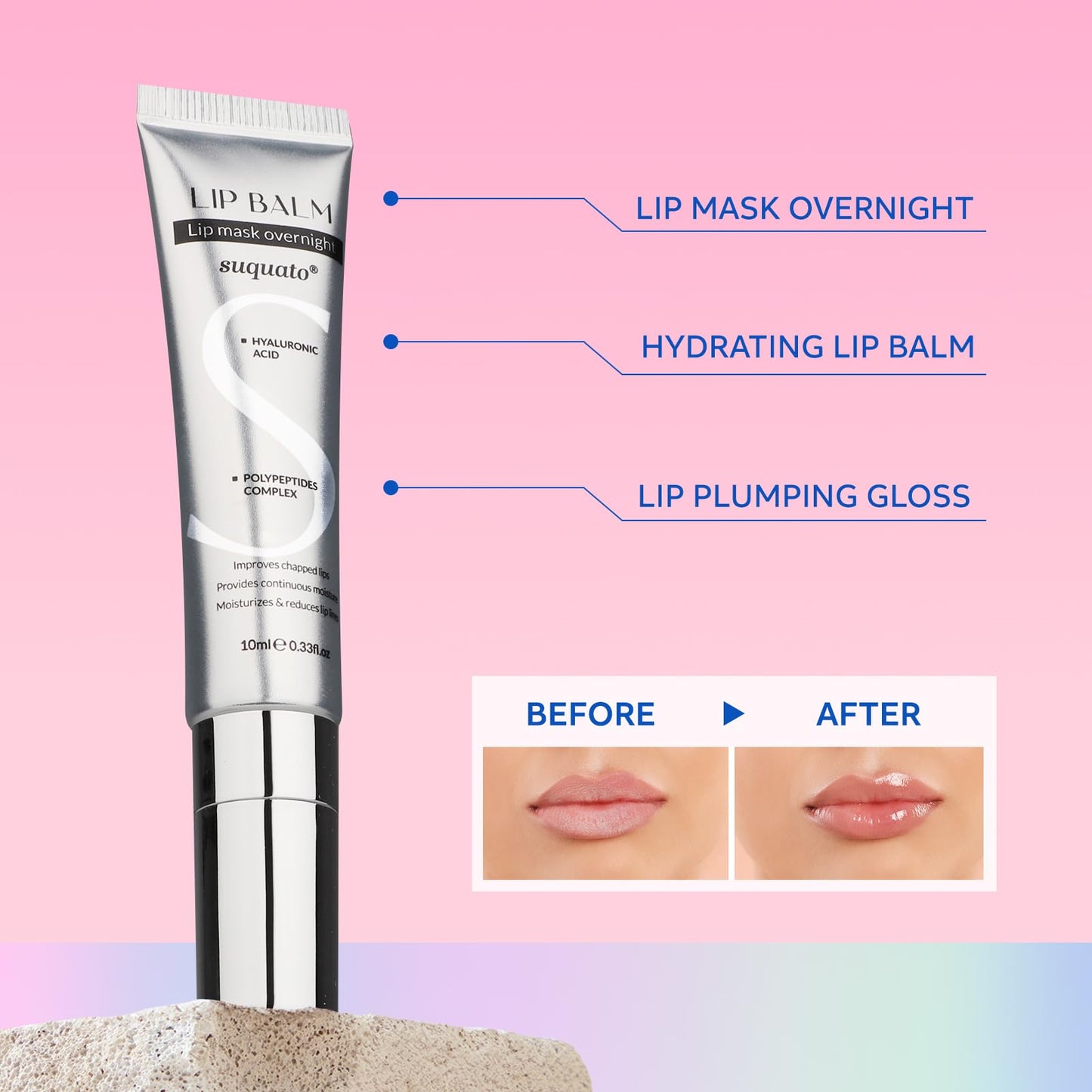 Peptide Lip Treatment Butter Balm: Mini Plumping Gloss Set for Dry Care, With Hyaluronic Acid and Mask Overnight for Glowy Skin, Travel Size Night Beauty & Personal Care suquato