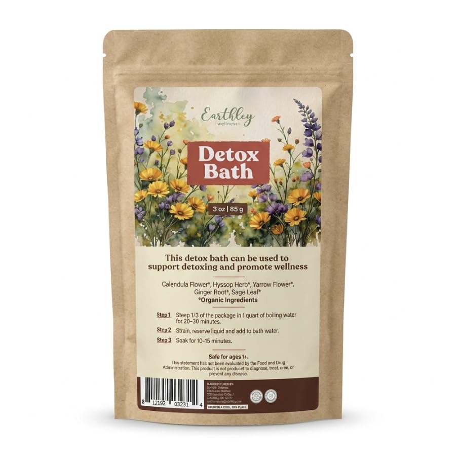 Earthley Wellness Detox Bath, Natural Herbal Bath Soak (3oz) with Organic Calendula, Hyssop, Yarrow, Ginger & Sage, Relaxing Botanical Bath Tea Beauty and Personal Care Earthley Wellness