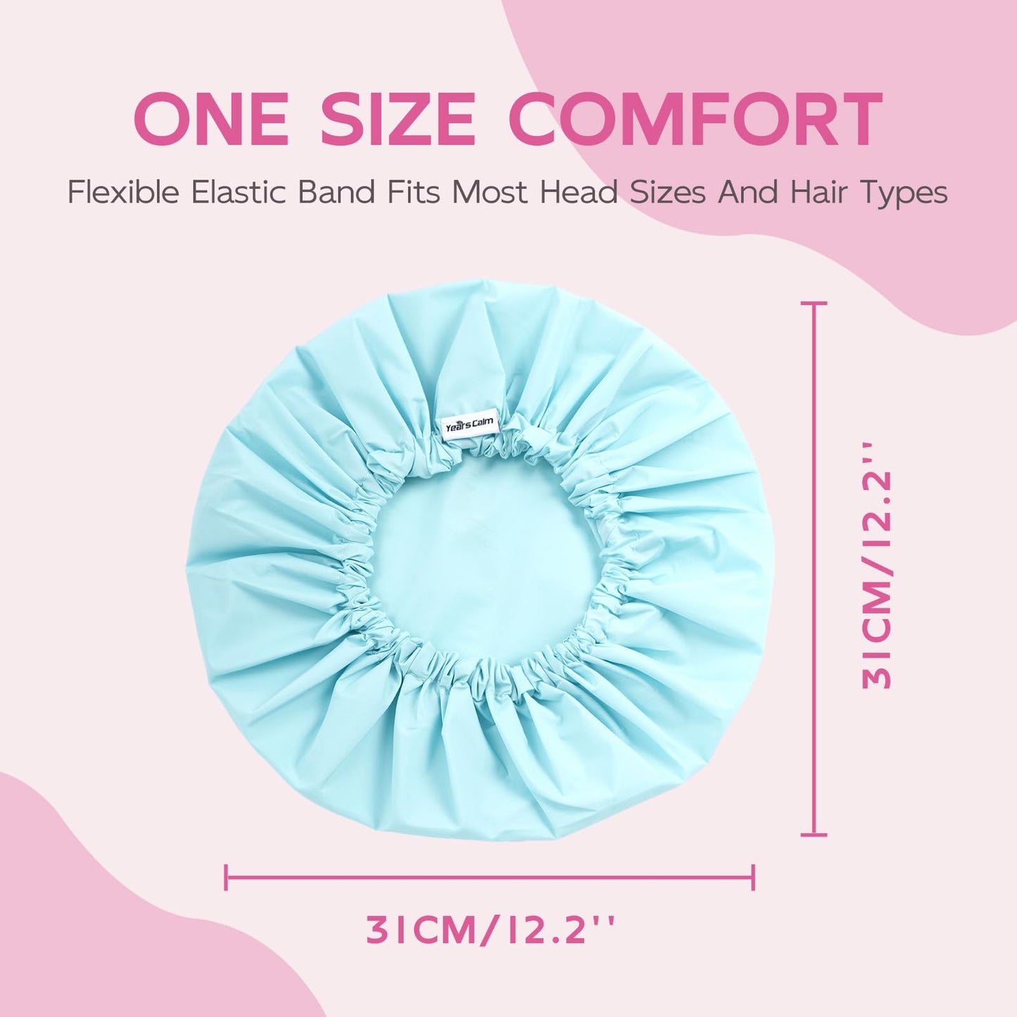 Years Calm Shower Cap for Women Waterproof Reusable - 27g Ultra Lightweight Double-Layer Shower Bonnet, Secure Fit for Long, Curly Hair, Travel & Spa Beauty and Personal Care Years calm