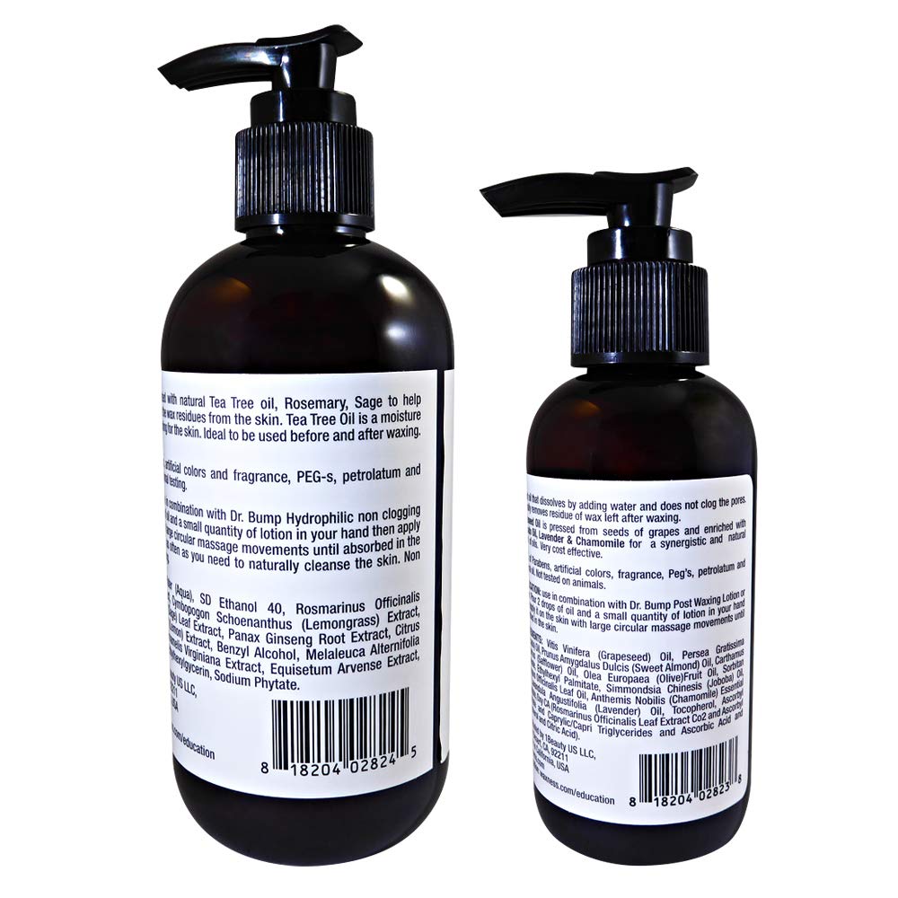 Waxness Dr. Bump Natural Pre & Post Waxing Kit Lotion 8 fl oz (236 ml) + Cleansing Oil 4 fl oz (118 ml) - Professional Skin Care - Made in USA Beauty and Personal Care Wax Necessities