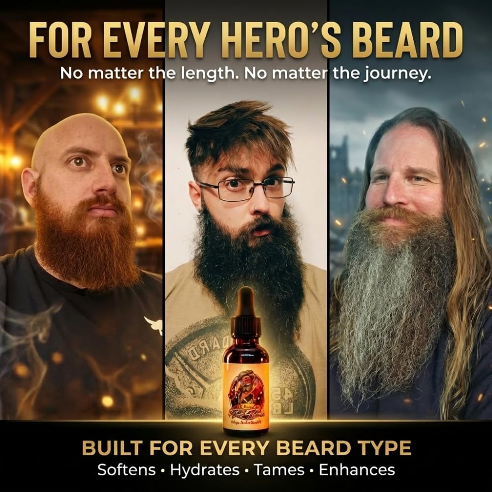 Fable Beard Co. Beard Oil - The Hero, Warm Tobacco, Light Cologne, & Mystical Amber, Natural Beard Oil for Men with Jojoba & Argan Oils, Vitamin E Beauty and Personal Care Fable Beard Co.