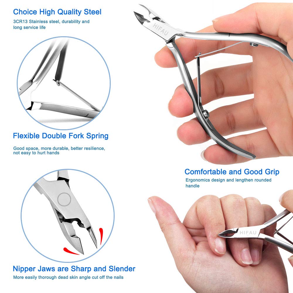 HIFAU Professional Cuticle Nippers Kit, Cuticle Trimmer with Cuticle Pusher & Other Durable Nail Care Manicure Kit for Women, Premium Stainless Steel Beauty & Personal Care HIFAU