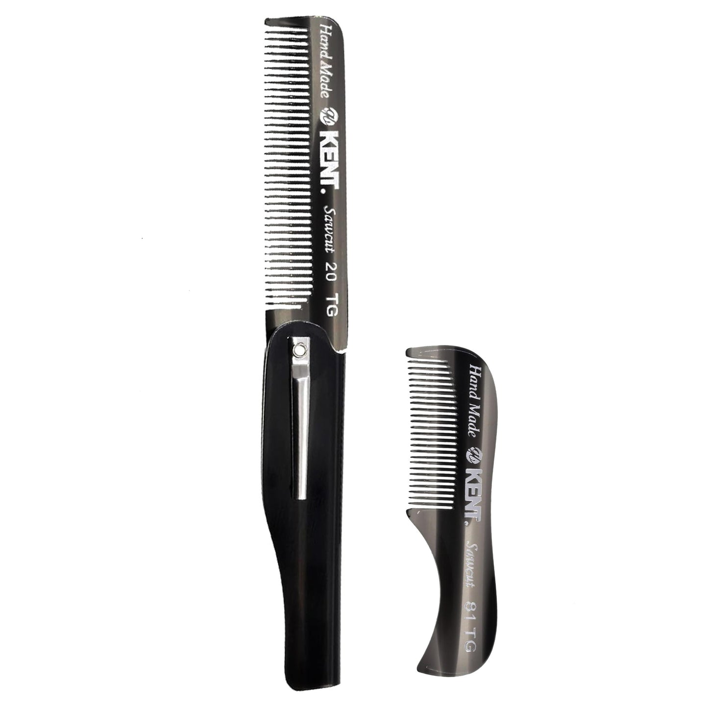 Kent 20T Handmade Fine Tooth Folding Comb + 81T Hand Made Pocket Comb for Beard and Mustache - Beard Growth/Fine Tooth Combs - Beard Straightener Beauty and Personal Care KENT