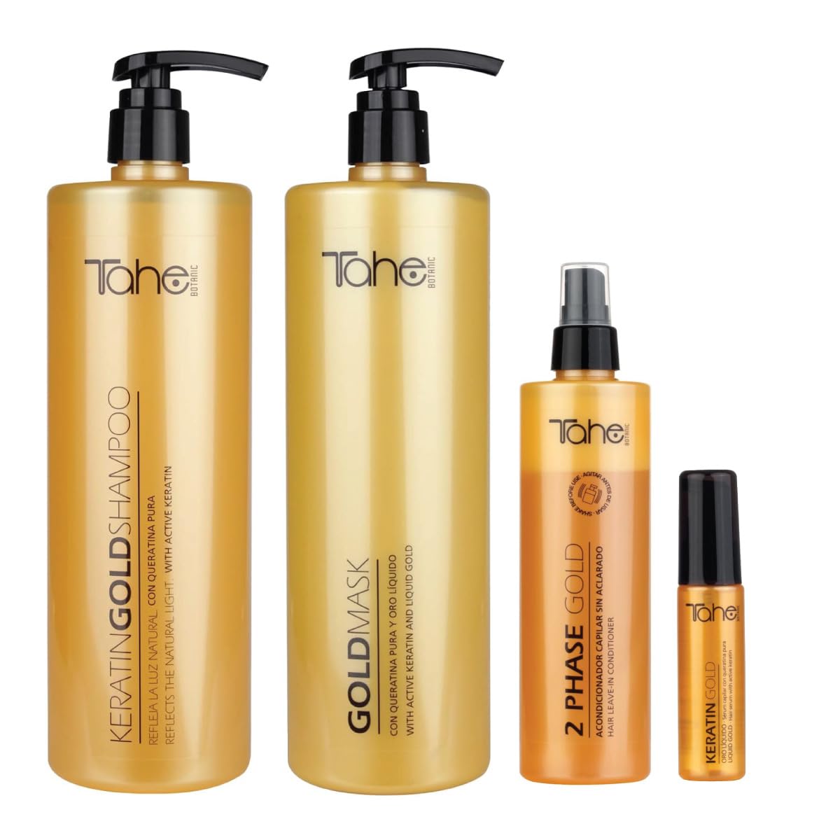 TAHE Keratin Gold Shampoo 1000ml, Mask 1000ml, Serum 30ml & Bio-Fluid Leave-In Conditioner 2 Phase (New Presentation) Beauty & Personal Care Tahe