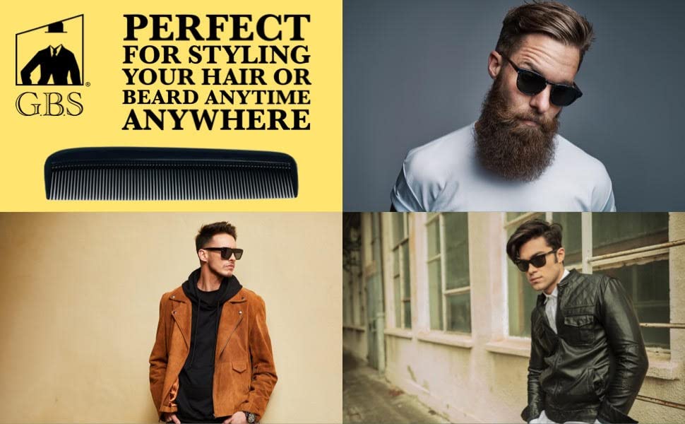 GENTS 15 for Men's Hair Black Pack Pocket Size Beard & Mustache Combs Unbreakable 15 All Fine Sideburns for Travel Effortless Glide Peak Comfort Bag