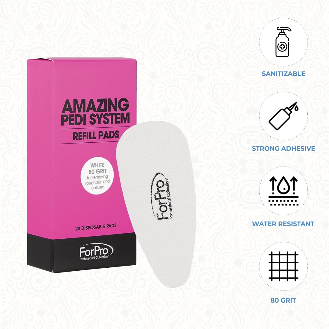 ForPro Professional Collection Amazing Pedi System Refill Strips, White, 80 Grit, Pedicure File Refills, 5” L x 2.5” W, 20-Count Beauty & Personal Care ForPro Professional Collection