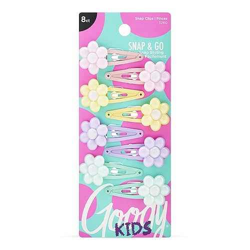 Goody Kids Mini Epoxy Contour Snap Clips - 8 Count, Daisy Charm - Just Snap Into Place - Suitable for All Hair Types - Pain-Free Hair Accessories Beauty & Personal Care GOODY