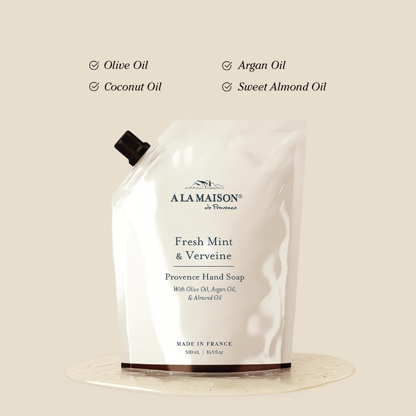A LA MAISON Hand Soap Refill Pouch - Fresh Mint & Verveine - Liquid Hand Wash Refill, Eco-Friendly & Recyclable - Plant-Based, Biodegradable, Made in Beauty & Personal Care A LA MAISON