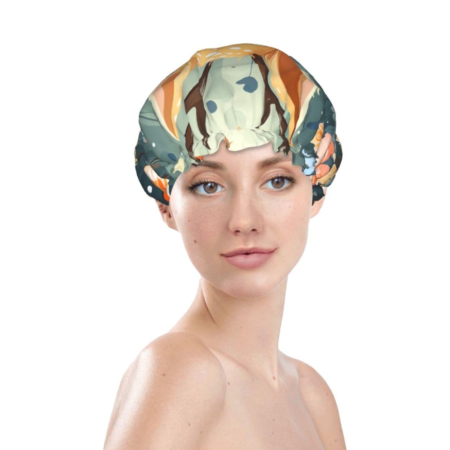 Cartoon Deer Flower Shower Cap For Women Reusable Double Layers Bathing Bath Cap Hair Caps Waterproof Elastic Band Ladies Spa Salon Shower Hat Hair Beauty and Personal Care GDSHJKLW
