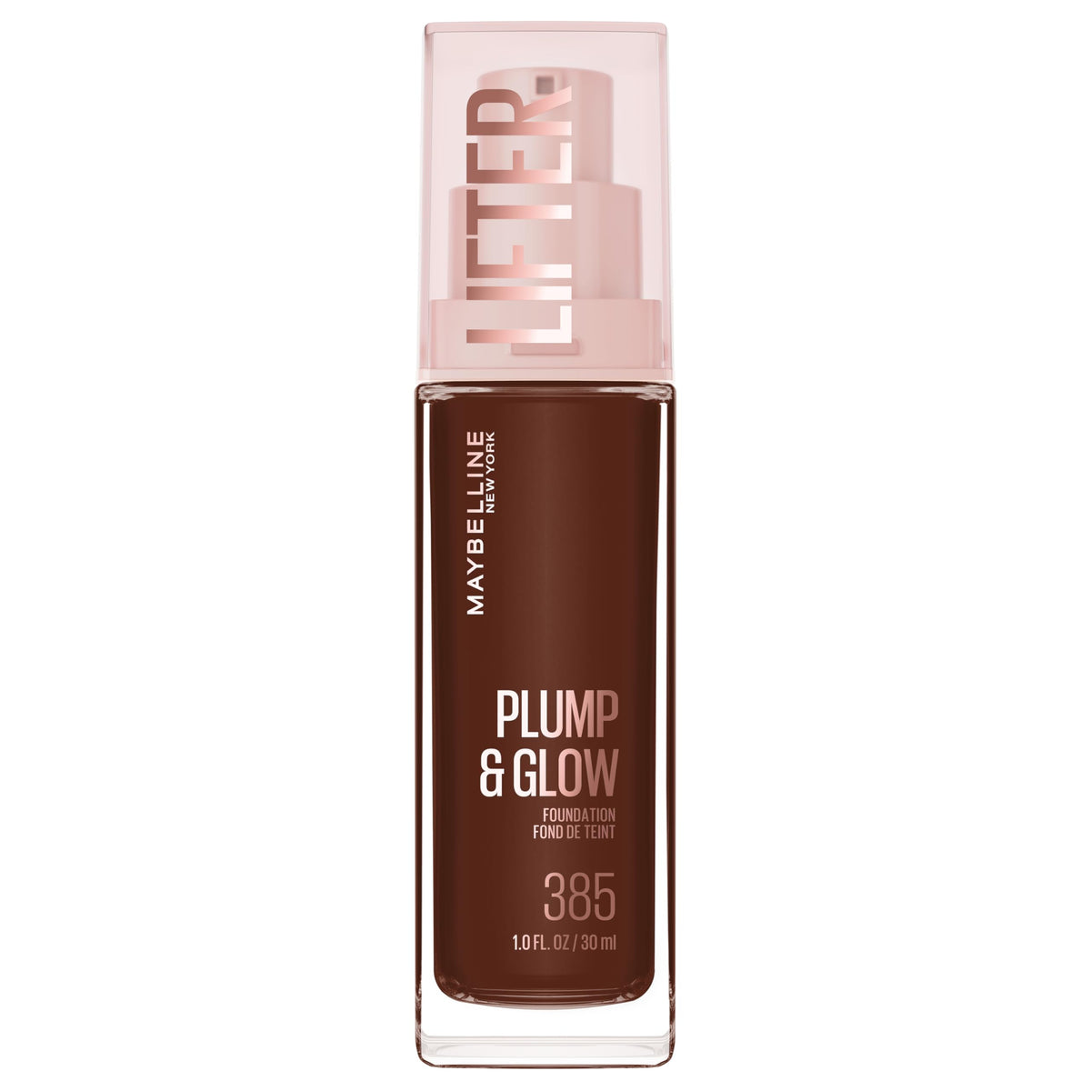 Maybelline Lifter Plump & Glow Foundation, Liquid Foundation with 2% Niacinamide + Hyaluronic Acid, Plumping and Brightening Face Makeup, 385, 1 Count