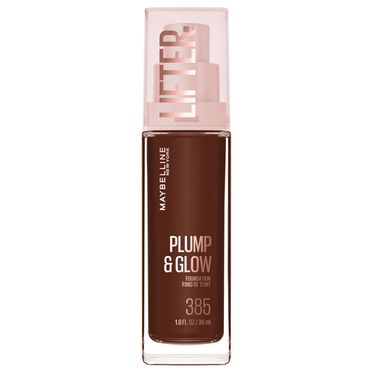 Maybelline Lifter Plump & Glow Foundation, Liquid Foundation with 2% Niacinamide + Hyaluronic Acid, Plumping and Brightening Face Makeup, 385, 1 Count