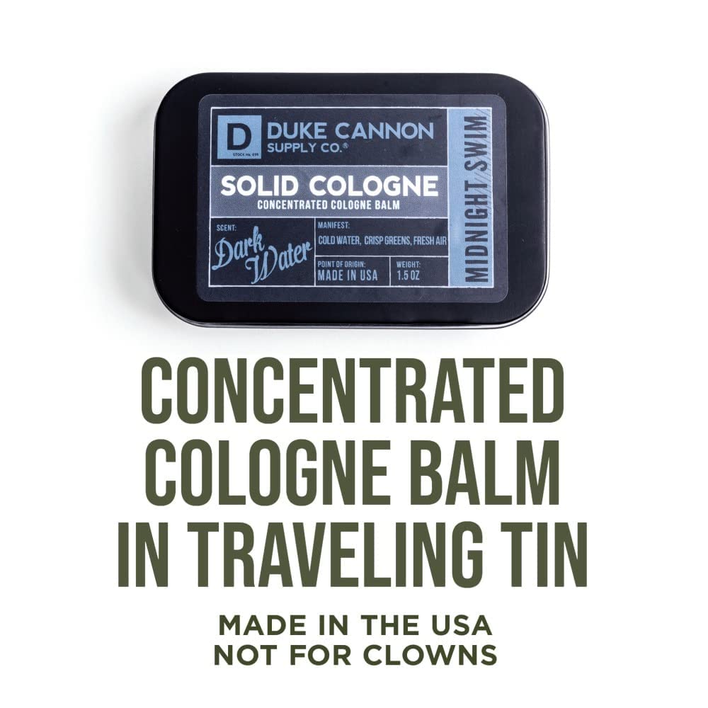Duke Cannon Supply Co. Solid Cologne for Men Midnight Swim - Cold Water, Crisp Greens, Fresh Air - Concentrated Balm, Coconut Oil, Travel-Friendly Beauty & Personal Care Duke Cannon Supply Co.