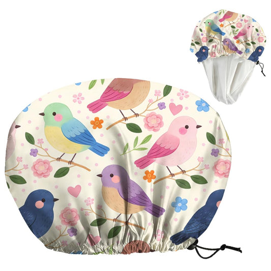 DELORIGIN Bohemian Birds Flowers Reusable Shower Cap Cute Double Layer Waterproof Shower Caps Large Elastic Hair Cover Adjustable Hair - Drying Caps Beauty and Personal Care DELORIGIN