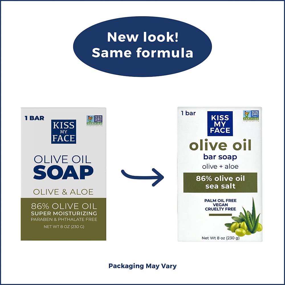 Kiss My Face Olive and Aloe Bar Soap - Balanced Moisturizing Cleanse - Antioxidant and Vitamin E Rich - Cruelty Free Vegan Soap - Palm Oil Free - 8 oz Beauty & Personal Care Kiss My Face