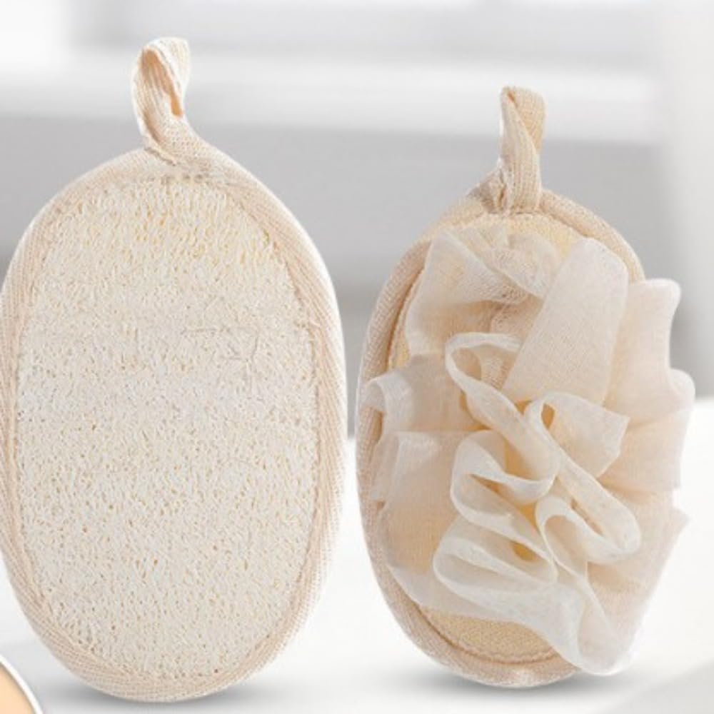 Natural Loofah Bath Sponge for Exfoliating, Biodegradable Exfoliator Scrub for Shower & Body Care, with Cotton Blend Backing (11 * 11 Square Beige Beauty and Personal Care Waillynice