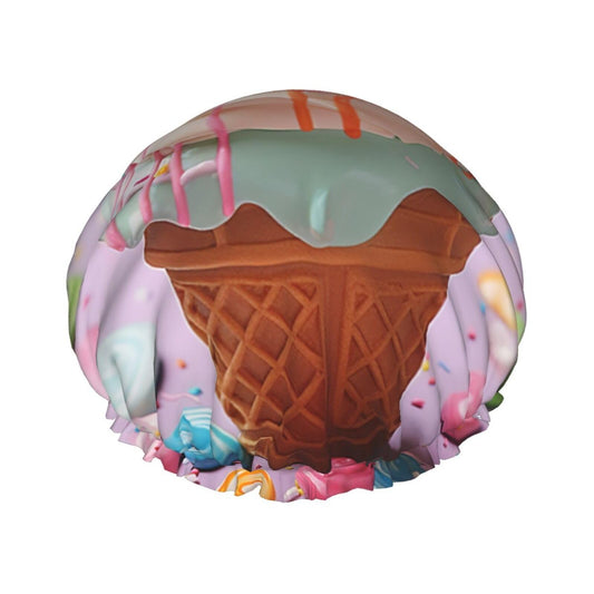 Many Colored Ice Cream Shower Cap For Women Reusable Double Layers Bathing Bath Cap Hair Caps Waterproof Elastic Band Ladies Spa Salon Shower Hat Hair Beauty and Personal Care GDSHJKLW