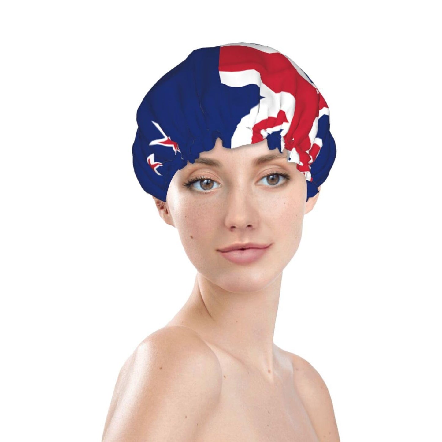 New Zealand Flag Prints Shower Cap Double Layer Lined Waterproof Bathing Shower Hat Beauty and Personal Care Hayyett