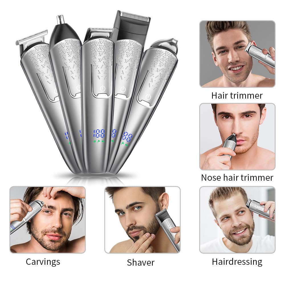 QDKVTNDJZ 5 in 1 Multifunctional Grooming Kit with LED Digital, 6500rpm Motor,Precision Cordless Hair/Beard Trimmer Waterproof IPX6 for Beard, Hair Beauty and Personal Care QDKVTNDJZ