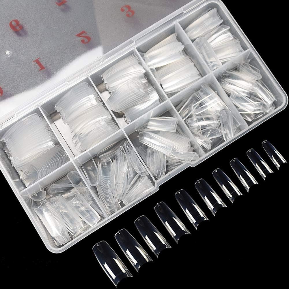 krofaue 500PCS Clear False Nails Tips - Half Cover Lady French Style Acrylic Artificial Tip Manicure with Box of 10 Sizes for Nail Tips Art Salons Beauty & Personal Care krofaue