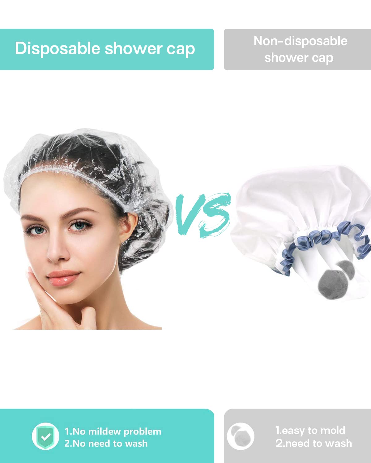 Auban 50 PCS Shower Cap Disposable,Bath Caps Larger Thick Clear Waterproof Plastic Elastic Hair Bath Caps For Women Hotel Travel Essentials Beauty & Personal Care Auban
