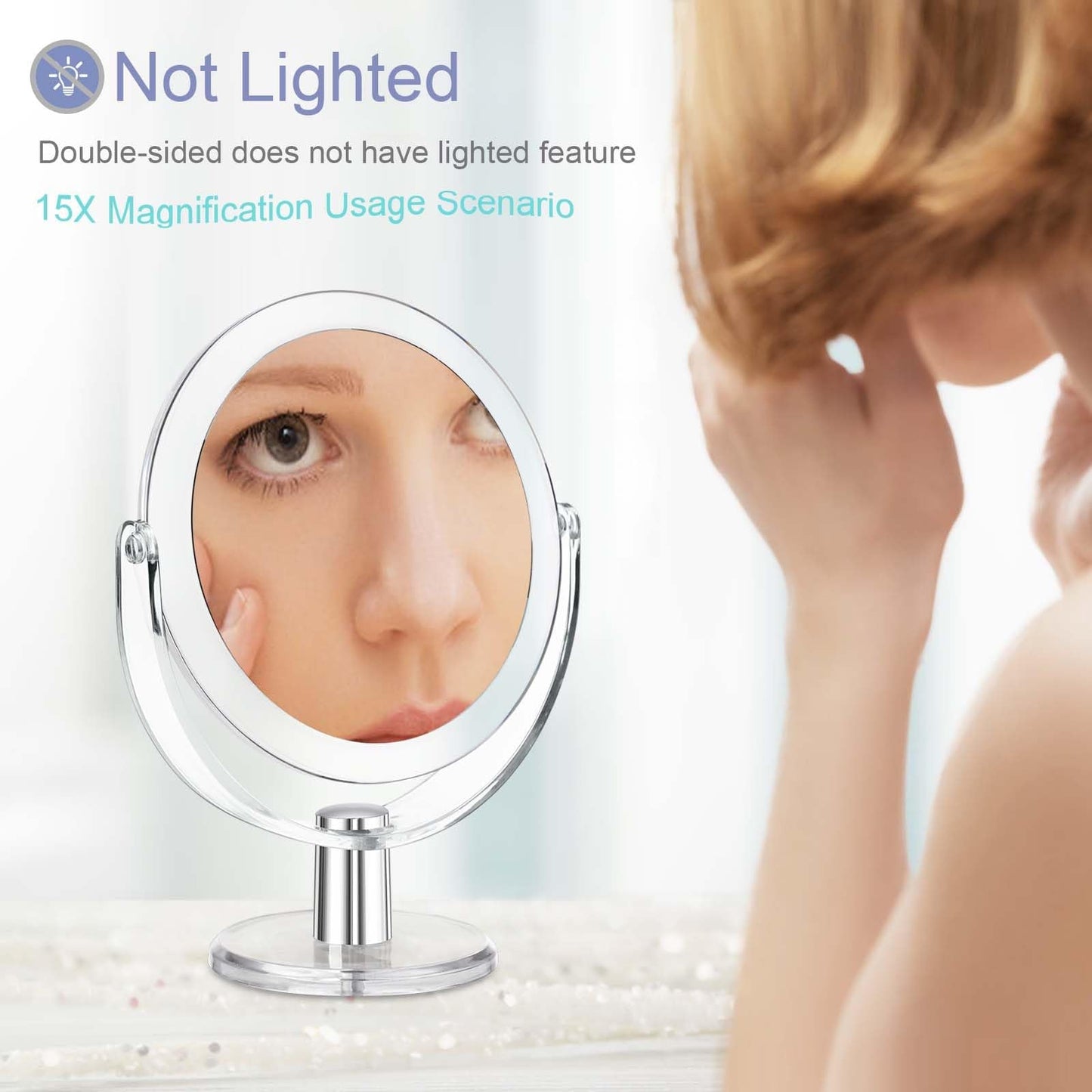 CLSEVXY Vanity Makeup Mirror with Stand, 1X/15X Magnification Double Sided 360 Degree Swivel, Portable Table Desk Counter top Magnifying Mirror Beauty and Personal Care CLSEVXY