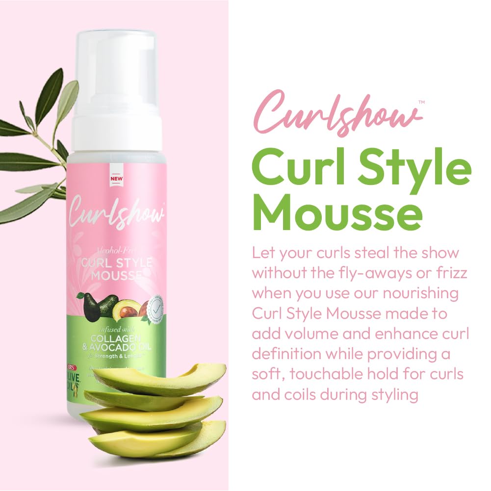 ORS Olive Oil Curlshow Curl Style Mousse Infused with Collagen & Avocado Oil for Strength & Length, Alcohol Free (7.0 oz) Beauty & Personal Care ORS
