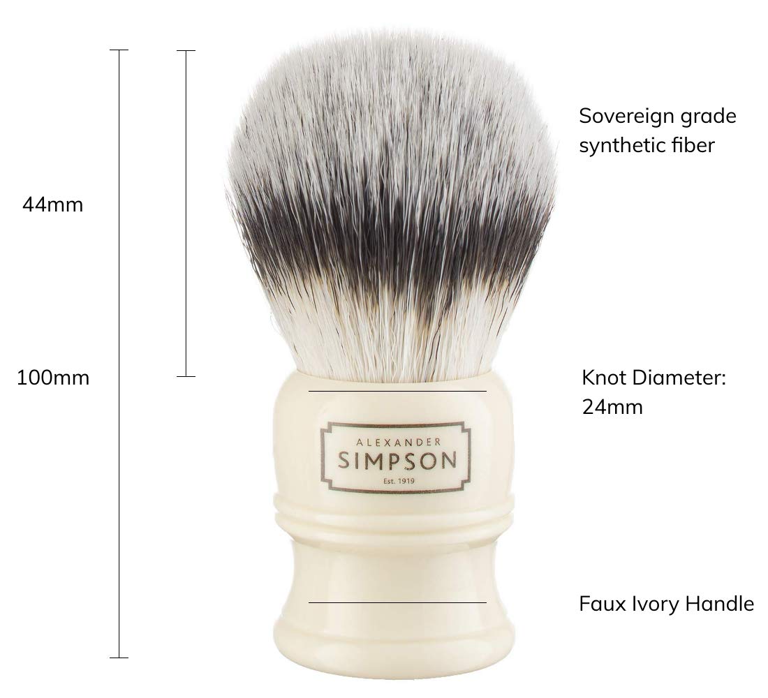 Alexander Simpsons Trafalgar 2 Shaving Brush - T2 Synthetic High Density Fibre Faux Handle Ivory - Simpson Shaving Brushes - Wet Shave Deluxe Thick Beauty and Personal Care Simpson Shaving Brushes