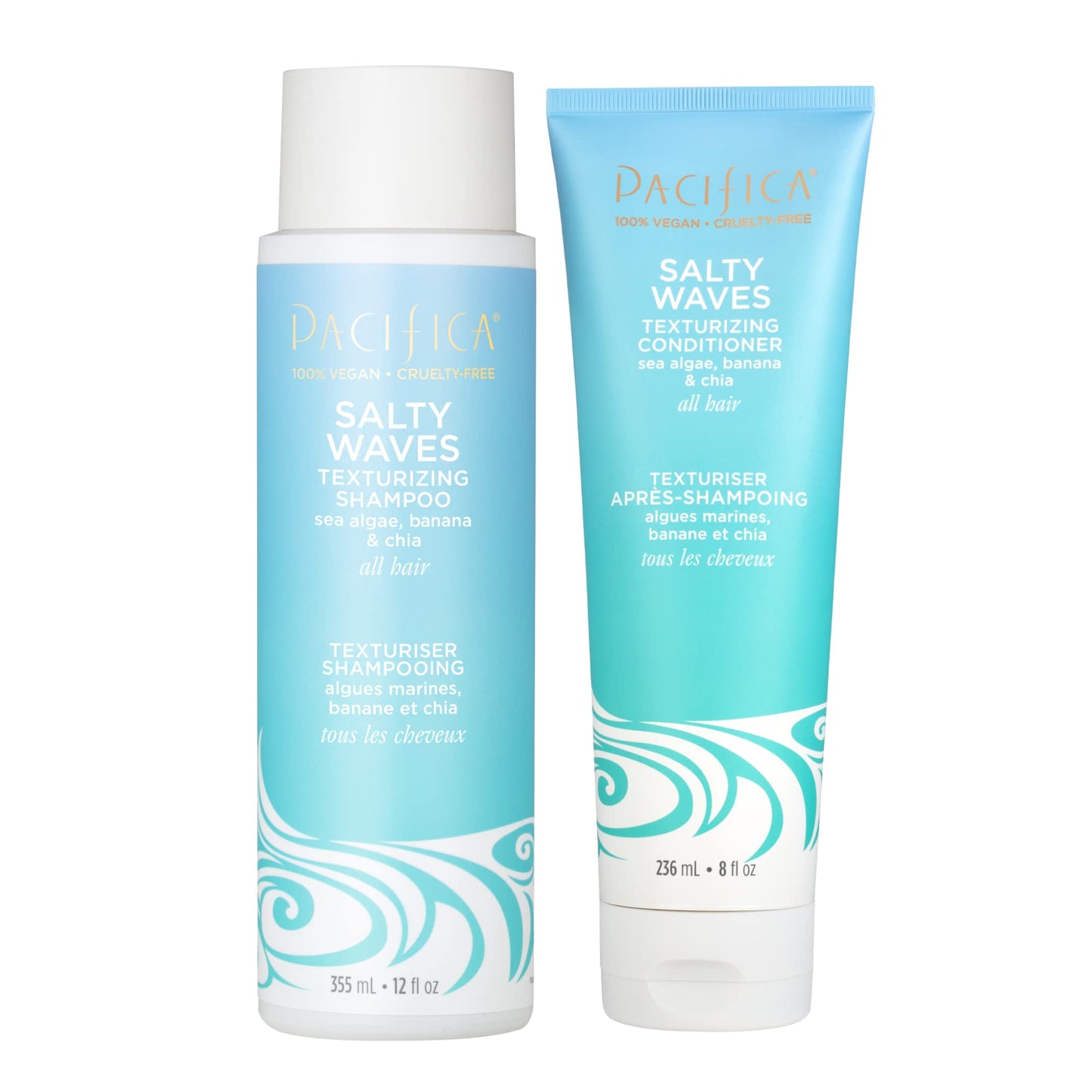 Pacifica Beauty Salty Waves Texturizing Shampoo + Texturizing Conditioner | For All Hair Types | Perfect and Effortless Beach Hair | 100% Vegan Beauty & Personal Care Pacifica