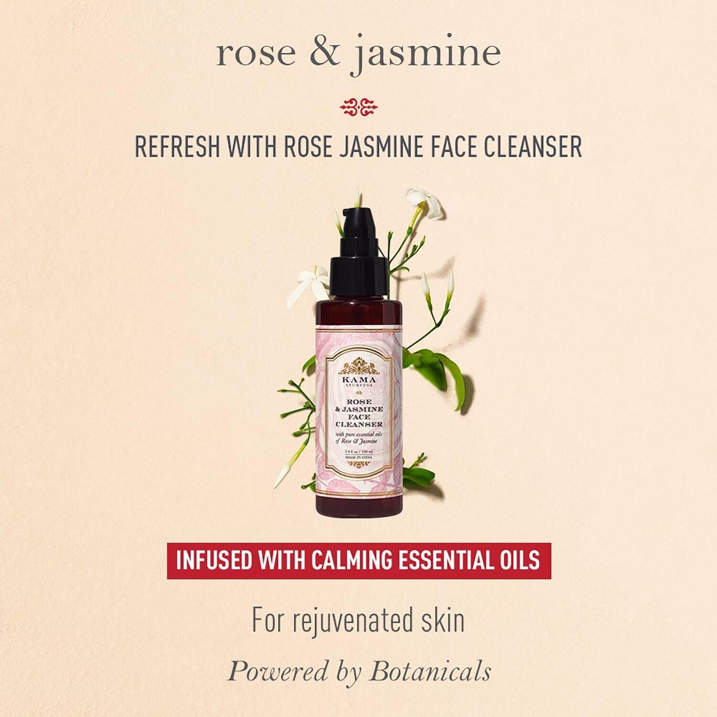 Kama-Ayurveda's Rose and Jasmine Mini Travel Pack, Body Cleanser 50ml, Face Cleanser 30ml, Travel Size Combo Beauty and Personal Care FOUNTINA