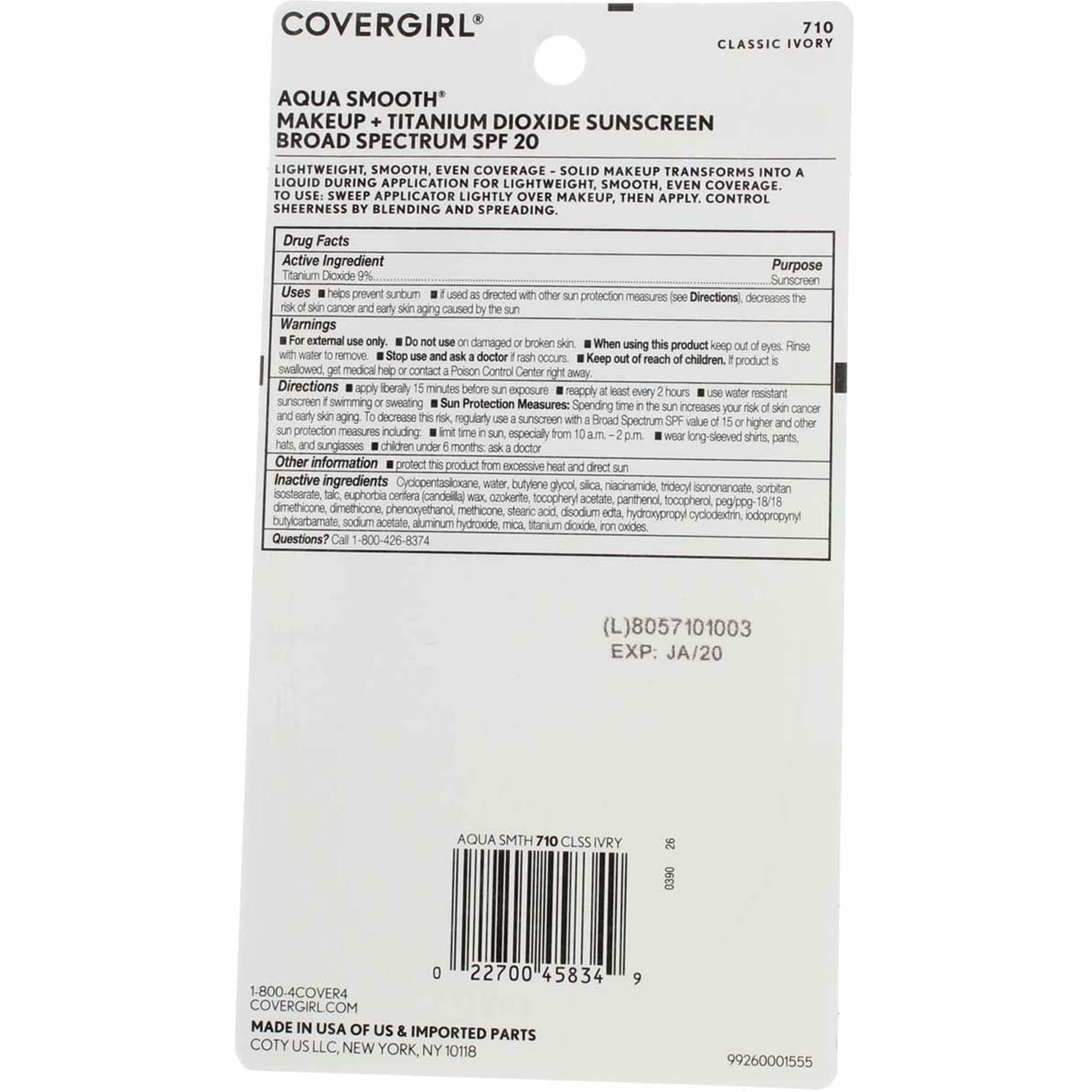 CoverGirl Aquasmooth SPF 20 Compact Foundation, 710 Classic Ivory, 0.4 Ounce Beauty & Personal Care COVERGIRL