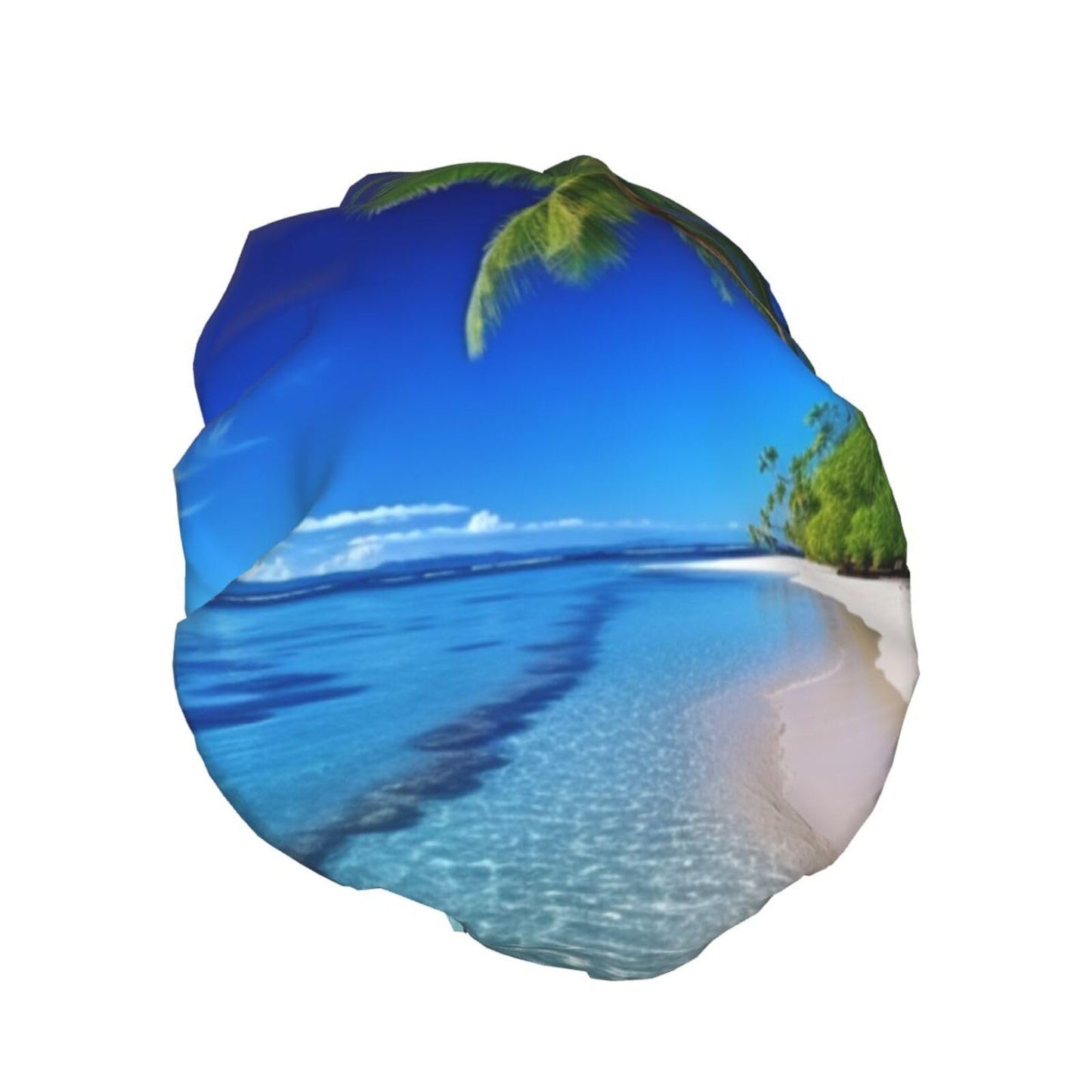 Blue Sea Coconut Tree Shower Cap for Women Men Large Reusable Shower Bonnet Double-Layer Waterproof Bath Caps Elastic Band Hair Hat for All Beauty and Personal Care BWLHJKE