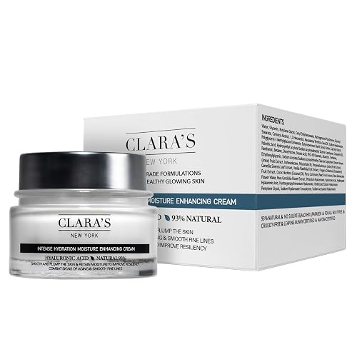 CLARA'S NEW YORK | Vegan Hyaluronic Acid Facial Cream | with Panthenol, Shea Butter | Intense Hydration Moisture Enhancing Smooth, Plump, Rich | Beauty & Personal Care CLARA'S NEW YORK