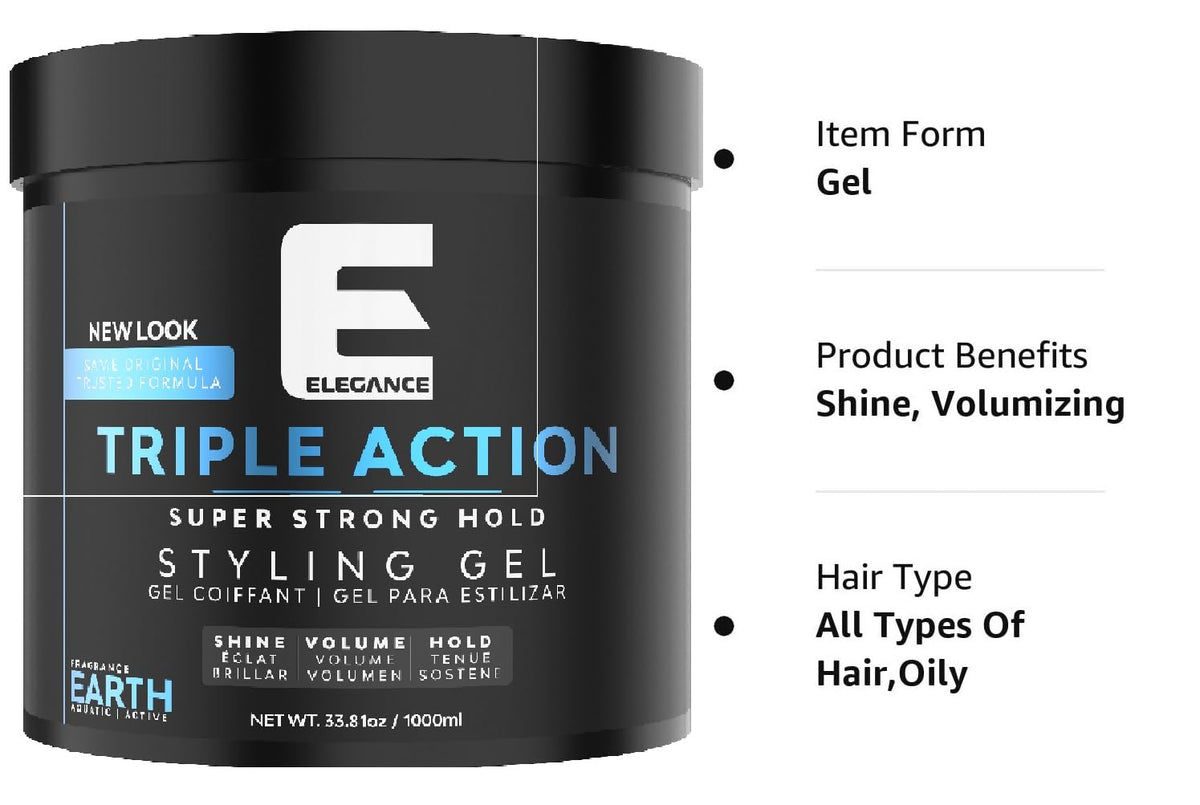 E Elegance Earth Fragrance Triple Action Hair Gel for Men And Women - Super Strong Hold, Extreme Volume, And Long Lasting Shine - Flake Free Beauty & Personal Care E Elegance