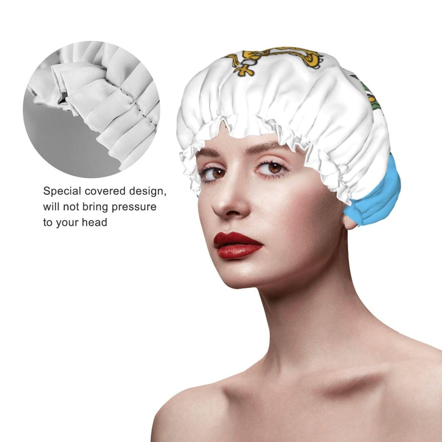 San Marino Flag Prints Shower Cap Double Layer Lined Waterproof Bathing Shower Hat Beauty and Personal Care Hayyett