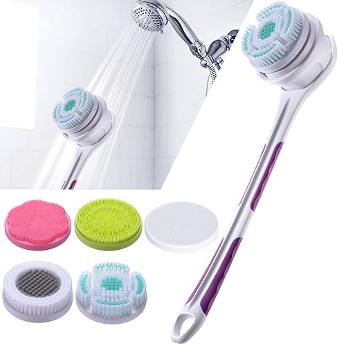 SoulBay Electric Body Brush with 5 Attachments: Rechargeable Back Brush IPX7 Long Handle Exfoliating Spin Scrubber for Shower Bathing Cleansing Wash Beauty & Personal Care SoulBay
