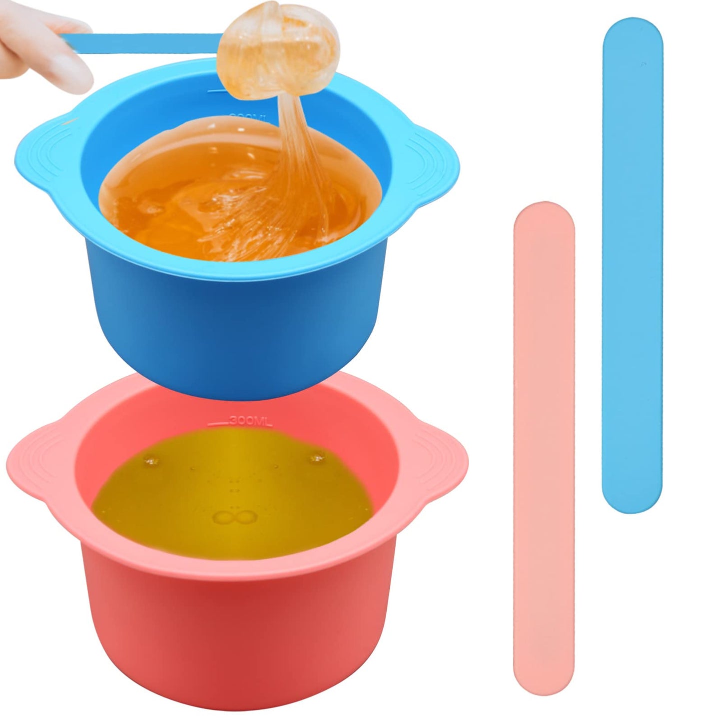 Silicone Wax Warmer Liners with Spatula Sticks - 2 Pcs Non-Stick Reusable Wax Melt Bowls for Hair Removal (Blue, Pink) Beauty and Personal Care HINGTAI