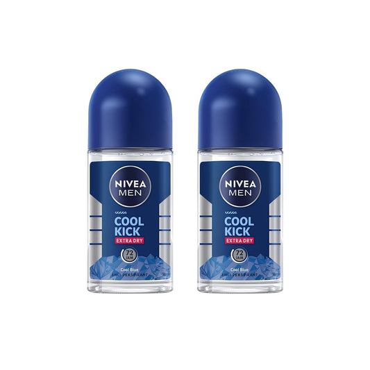 NIVEA Men Cool Kick Roll-On Deodorant 50ml - Refreshing Cool Formula with Masculine Scent, Skin Comfort, Quick Dry, Long-Lasting Freshness, 2 Pack Beauty and Personal Care NIVEA