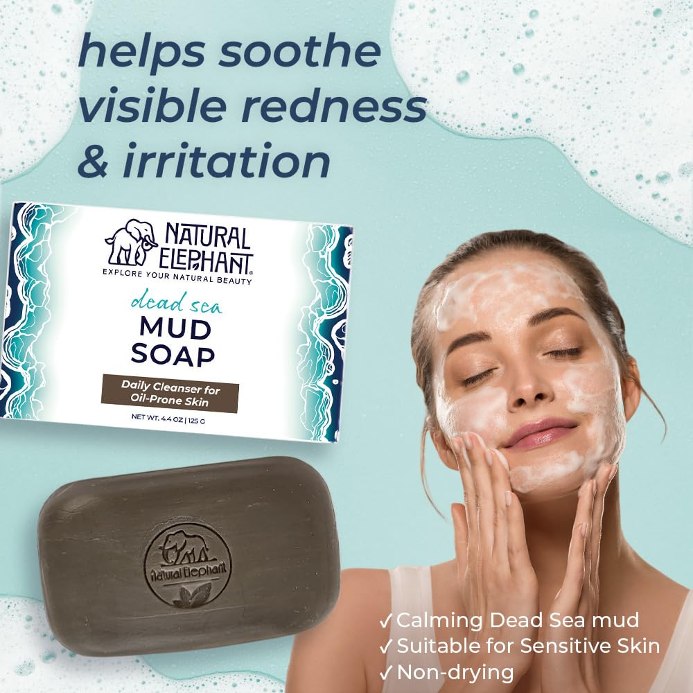 Natural Elephant Dead Sea Mud Soap Bar | Mineral-Rich Face & Body Cleanser with Natural Dead Sea Minerals | 4.4 oz (125 g) Pack of 5 Beauty & Personal Care Natural Elephant