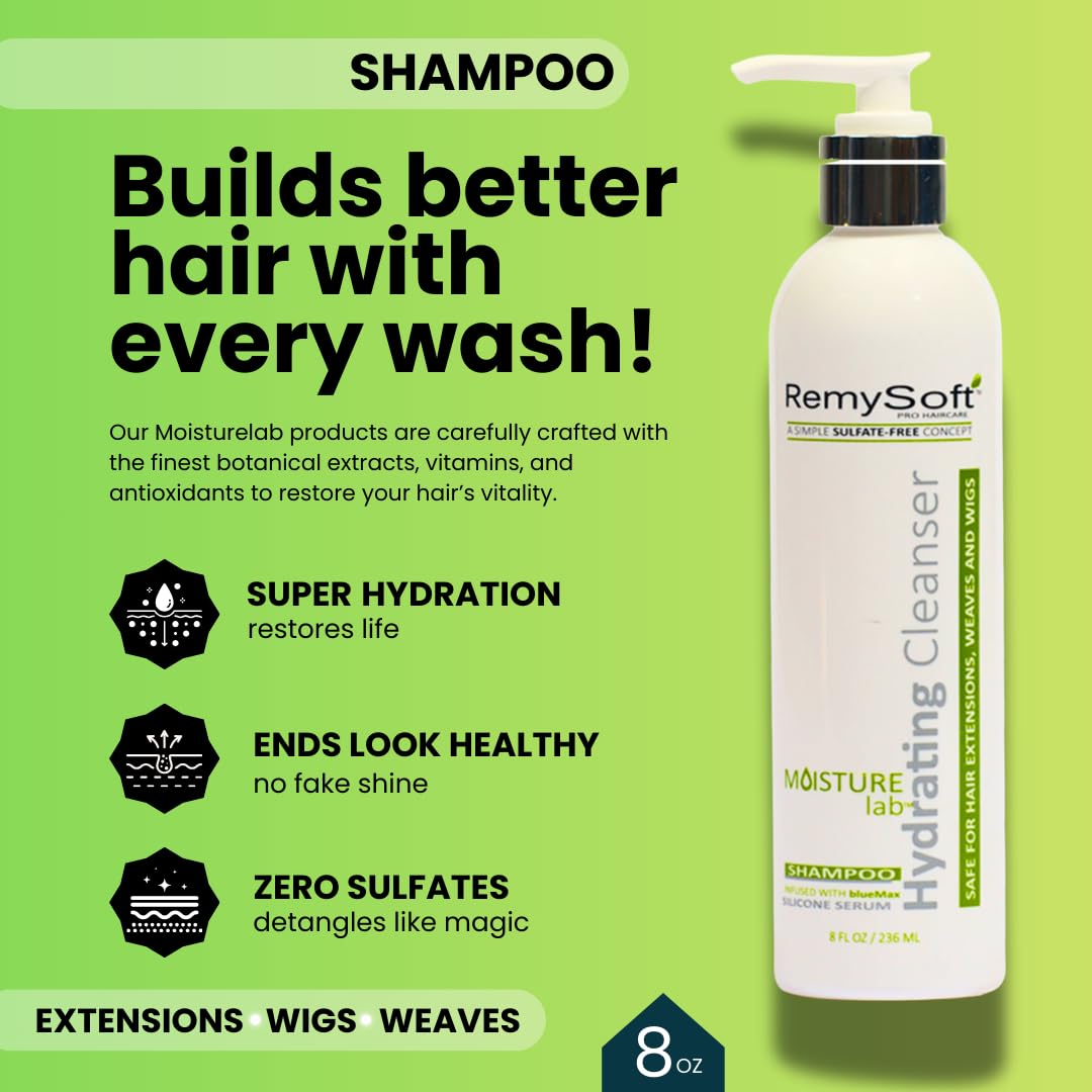 RemySoft Sulfate-Free Detangling Duo: Hydrating Shampoo + Recovery Conditioner for Human & Synthetic Extensions Wigs Weaves Lace Fronts - Moisturelab Beauty & Personal Care RemySoft