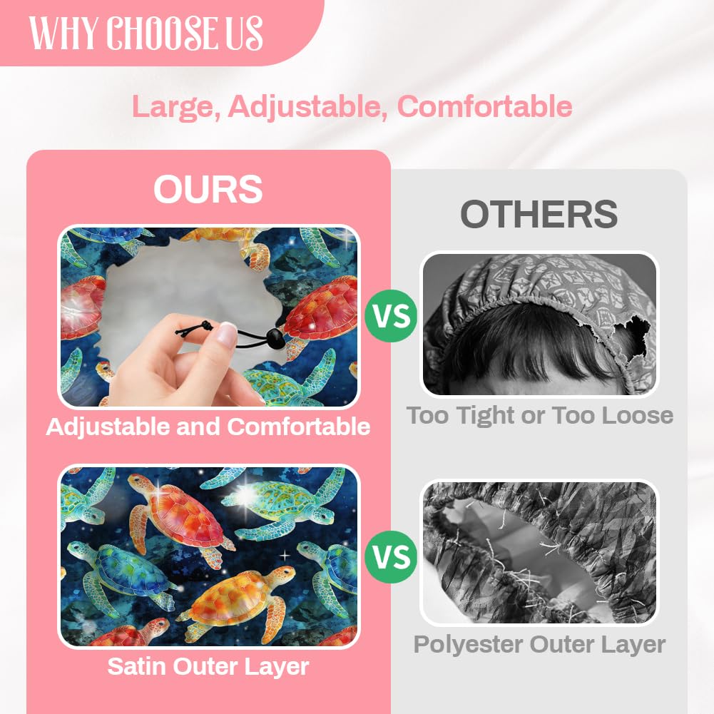 DELORIGIN Sea Turtle Reusable Shower Cap Ocean Double Layer Waterproof Shower Caps Large Elastic Hair Cover Adjustable Hair - Drying Caps for Woman Beauty and Personal Care DELORIGIN