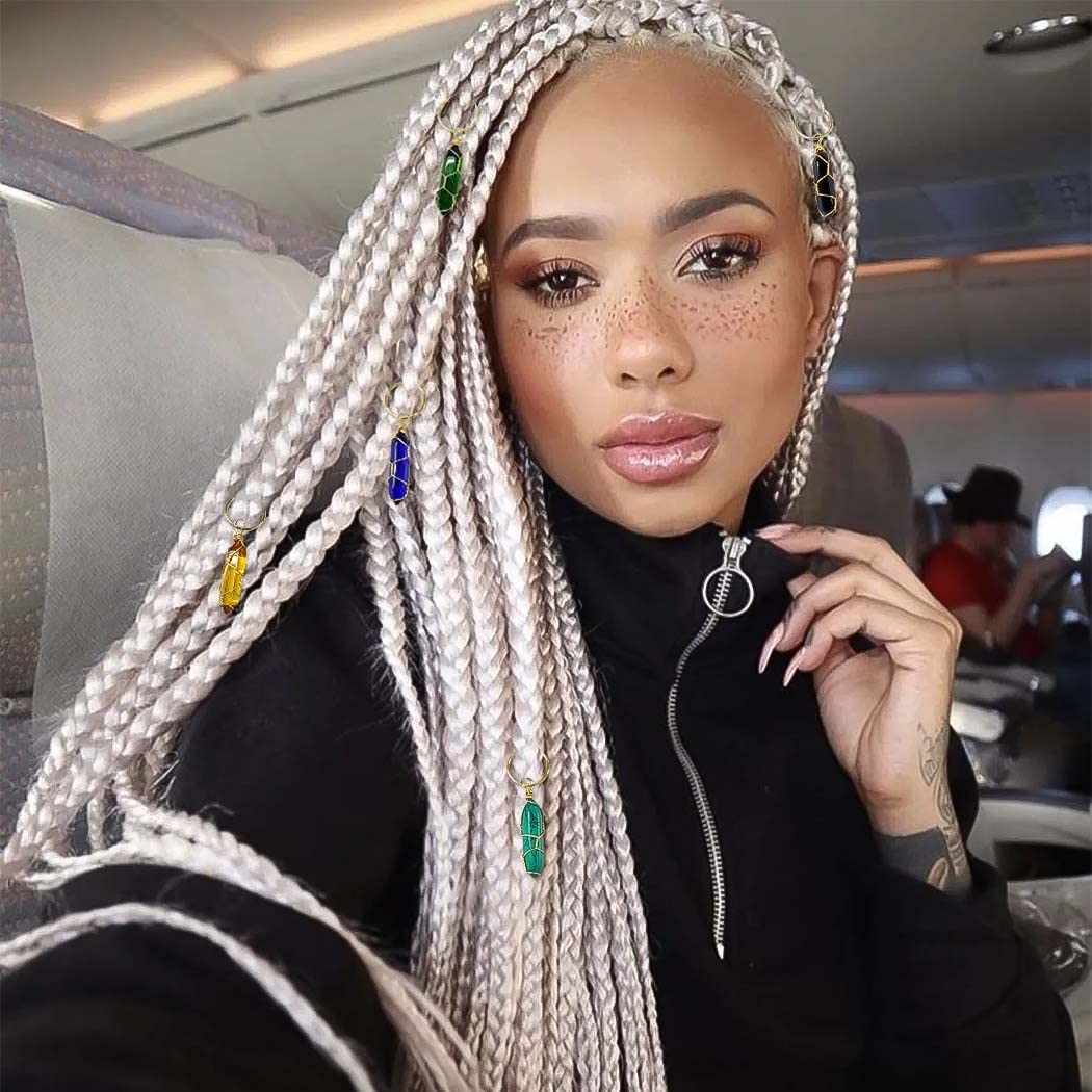 Formery Hair Crystals Locs Natural Stone Gems Braid Jewelry Dread Crystal Charms Accessories for Black Women (5PCS) Beauty & Personal Care Formery