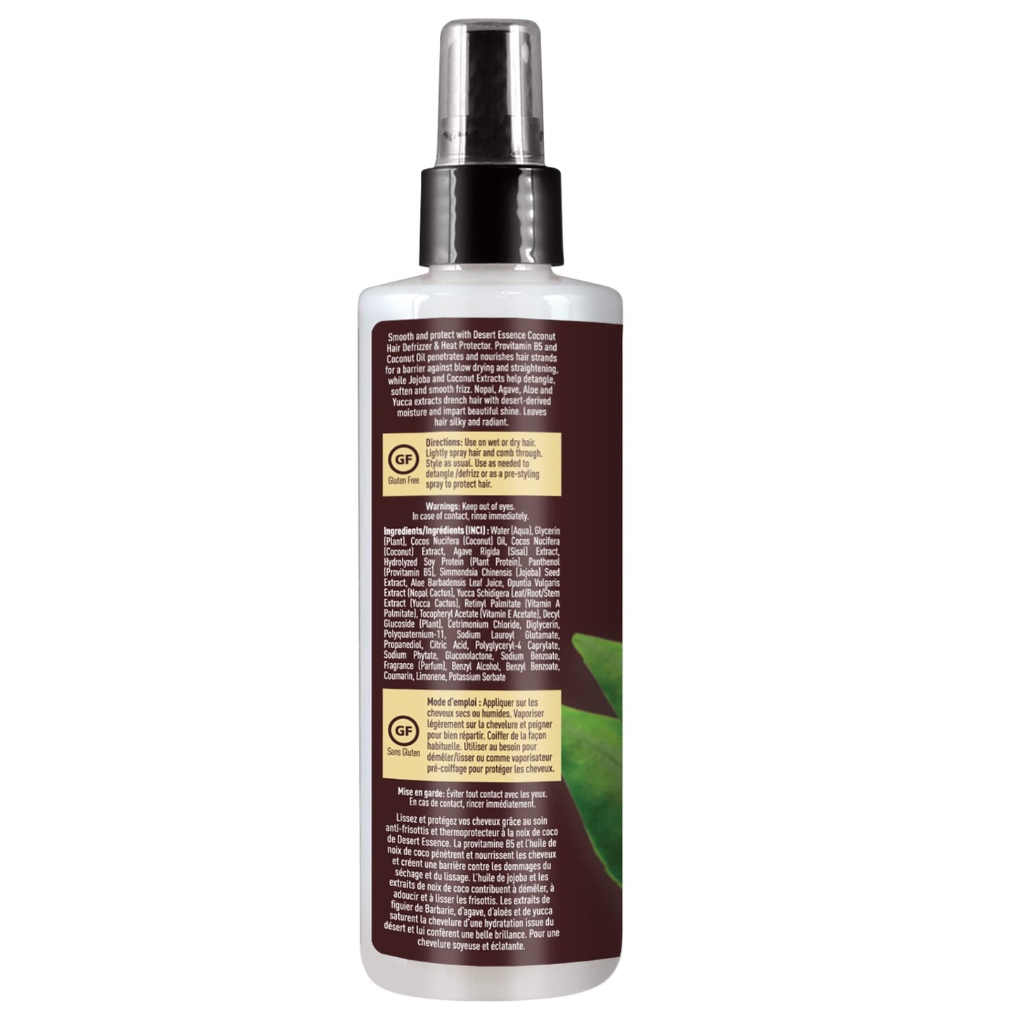 Desert Essence Coconut Hair Defrizzer & Heat Protector 8 fl oz - Gluten Free, Vegan, Cruelty Free - Coconut Oil & Jojoba Seed Extract - Protects Hair Beauty & Personal Care Desert Essence