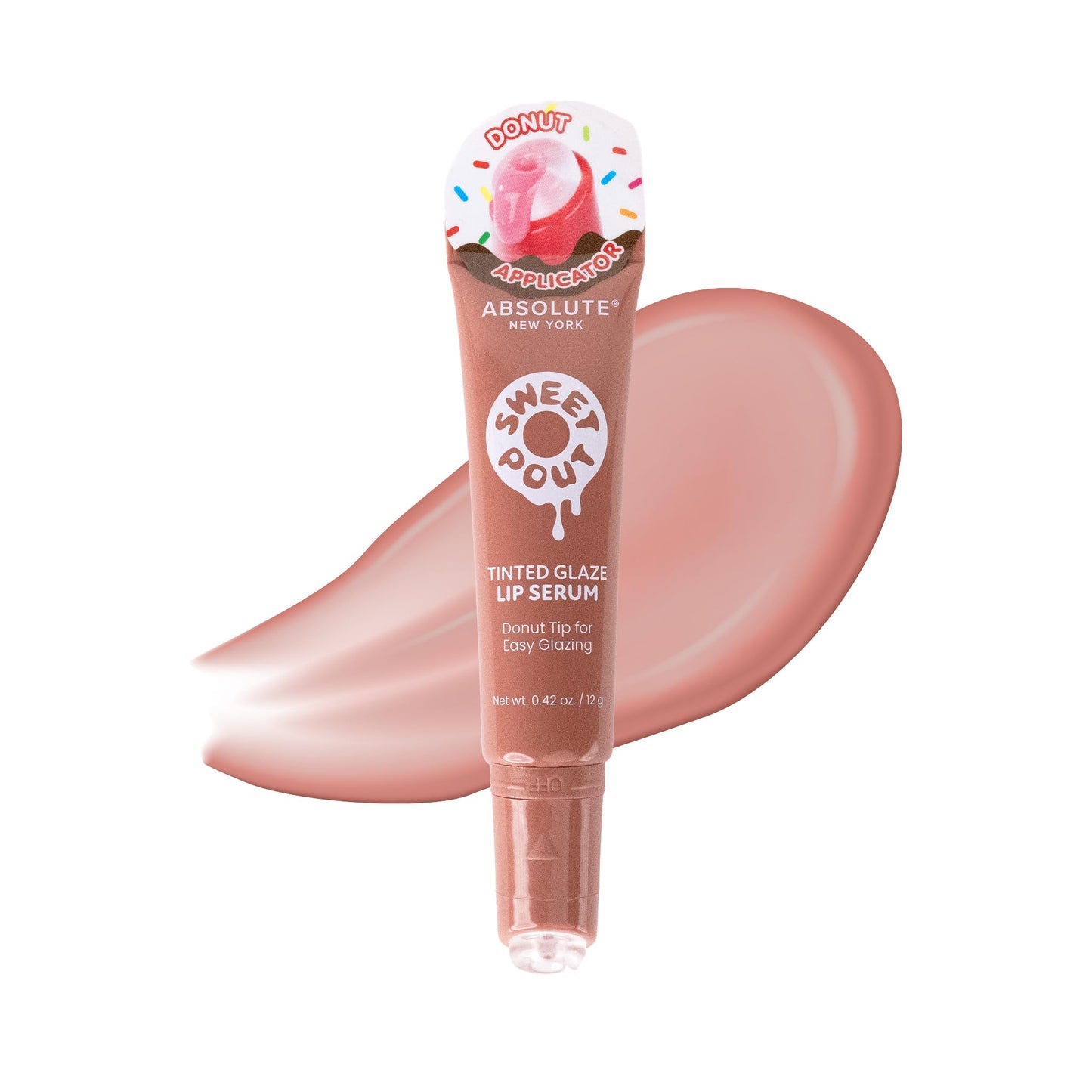 Absolute New York Sweet Pout Tinted Glaze Lip Serum, Donut Tip Applicator, Hydrating Formula with Peptides, Vitamin E and Jojoba Seed Oil (Maple Beauty & Personal Care Absolute New York