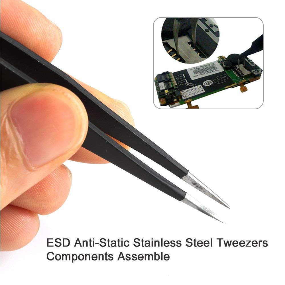 JIAN YA NA ESD Tweezers Tools Kit 10PCS Anti-static ESD Precision Anatomically Shaped Stainless Steel Tweezers with Storage Bag for Electronics Lab Beauty and Personal Care JIAN YA NA