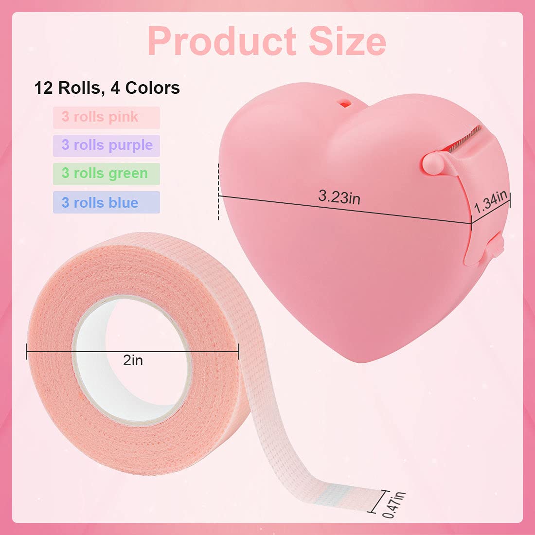 Rolybag 4 Colors Eyelash Extension Tape Breathable Eyelash Tape with Heart Shaped Tape Cutter Adhesive Non Woven Eyelash Tape Ladies Makeup Eyelash Beauty & Personal Care Rolybag