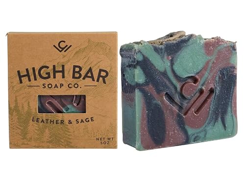 COLE WHEELER High Bar Soap for Men - Luxury Natural Exfoliating & Moisturizing, Vegan, Animal Fat Free, Unisex Body Soap, 5-Ounces, Leather & Sage Beauty & Personal Care COLE WHEELER