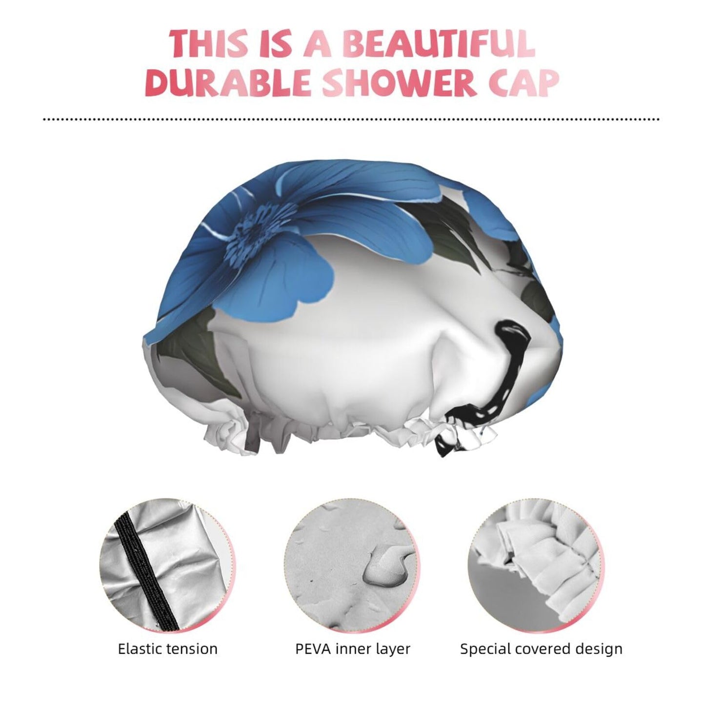 Gray Teal Flower Butterfly Printed Double Layer Lined Shower Cap,Shower Caps For Women Reusable Beauty and Personal Care BEIVGOXL
